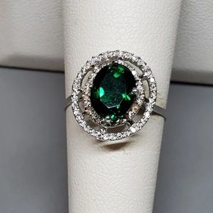 Stunning 14k white gold 2 carat emerald and diamond halo ring!